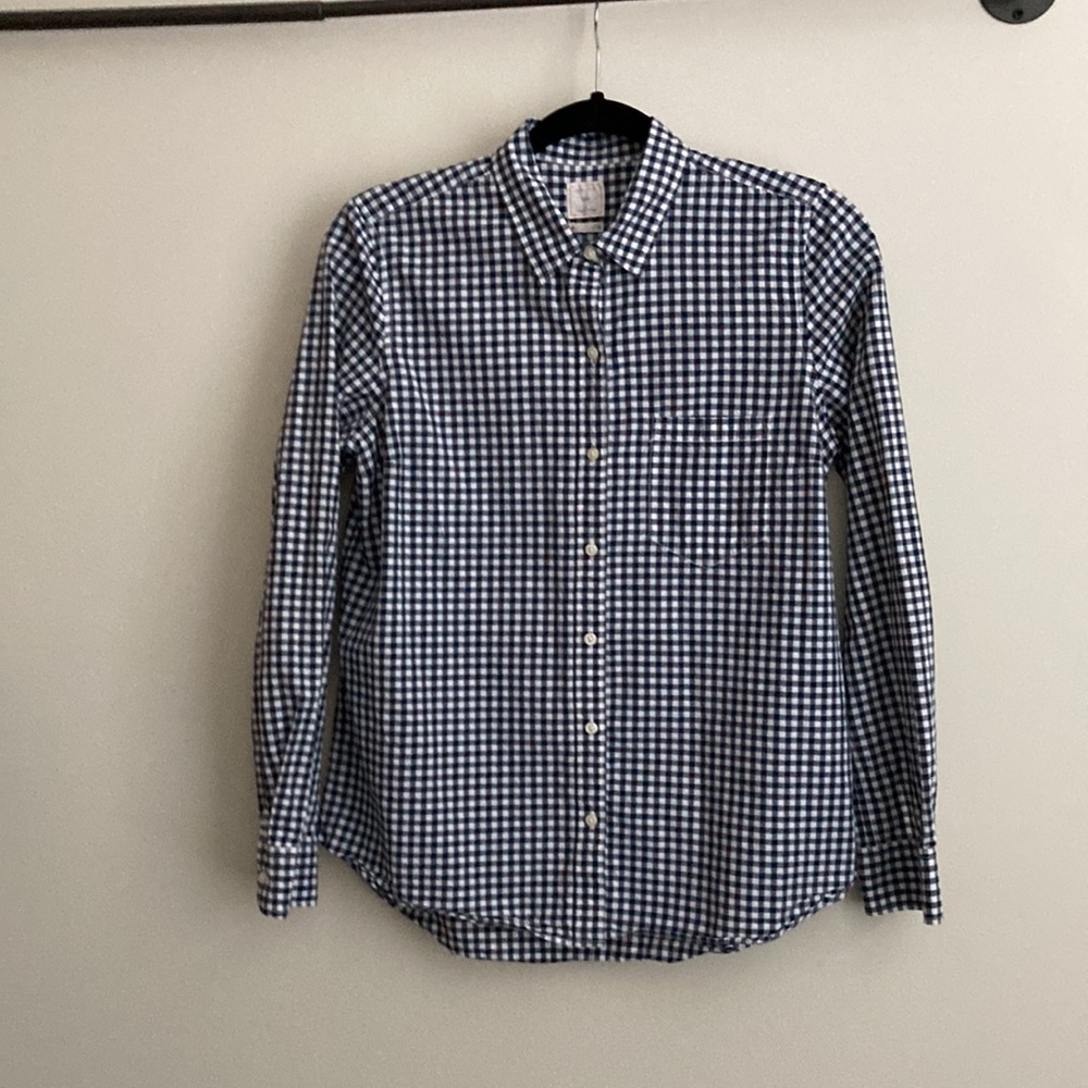 Long sleeved navy checked shirt